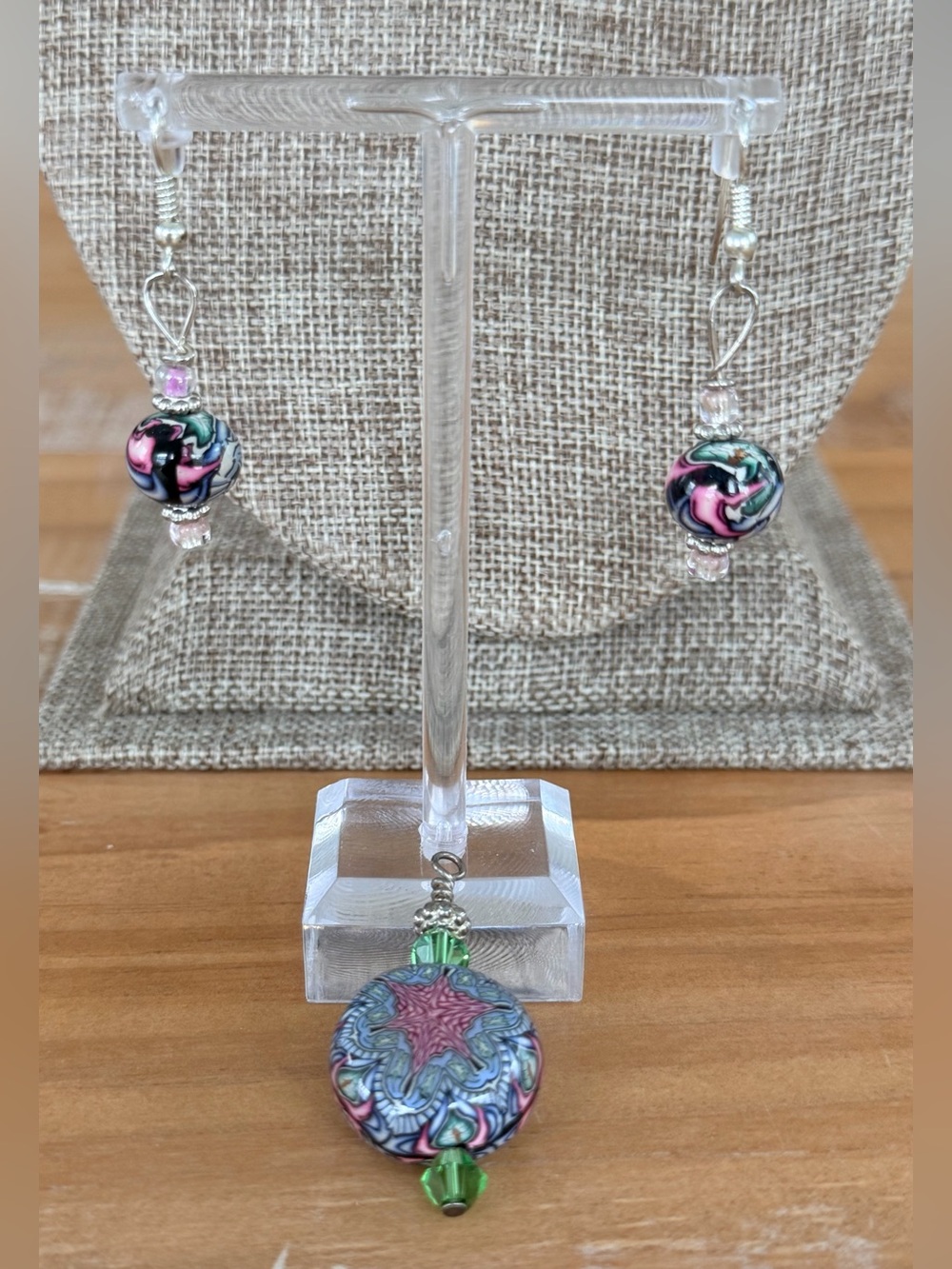Pendant & Dangle Pierced Earrings Set, Multicolored, Whimsical, Artisan